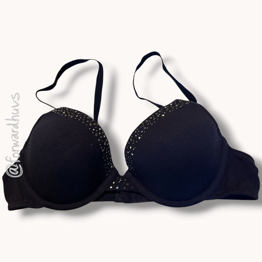 Aerie Dark Navy Rhinestone Push‑Up Bra – Size 34B